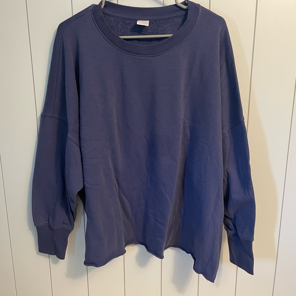 Blue Raw Hem Sweatshirt